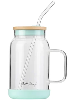 Glas mit Trinkhalm in Hellblau - 600 ml