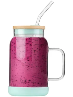 Glas mit Trinkhalm in Hellblau - 600 ml