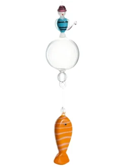 Glasfigur "Angler" in Transparent/ Blau/ Orange
