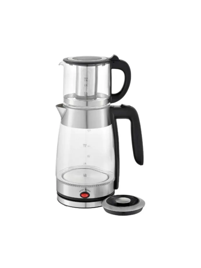 Glas-Teekocher 1,8/0,8 Liter 2200W in Schwarz