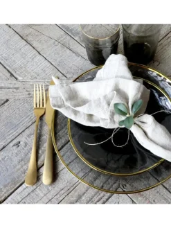 Glasteller mit Goldrand in Grau | Gold