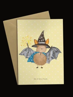 Glückwunschkarte Fledermaus Zauberer ohne Spruch in Gelb Pastell