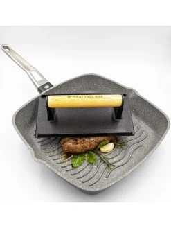 Grillpresse in Schwarz/ Hellbraun - (L)21 x (B)11 cm