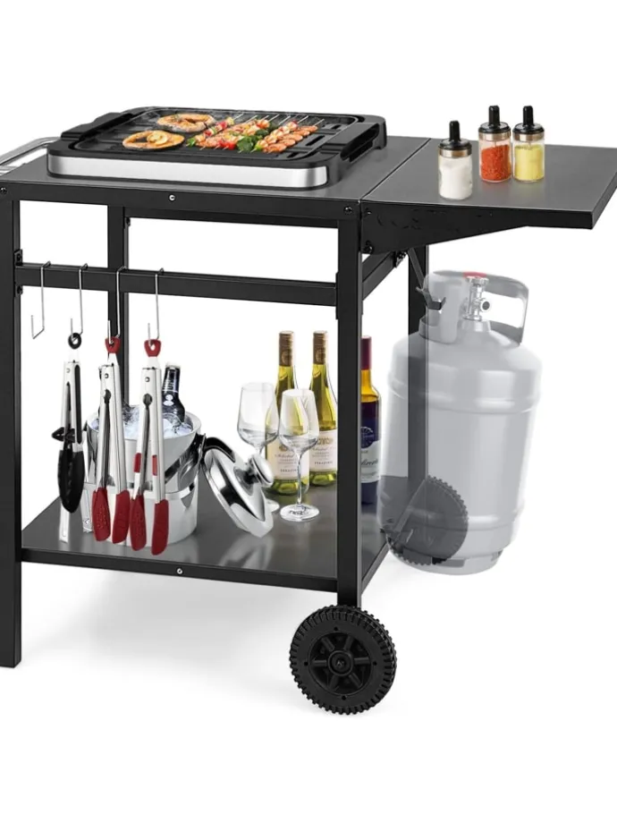 Grilltisch mit Tischplatte klappbar in Schwarz