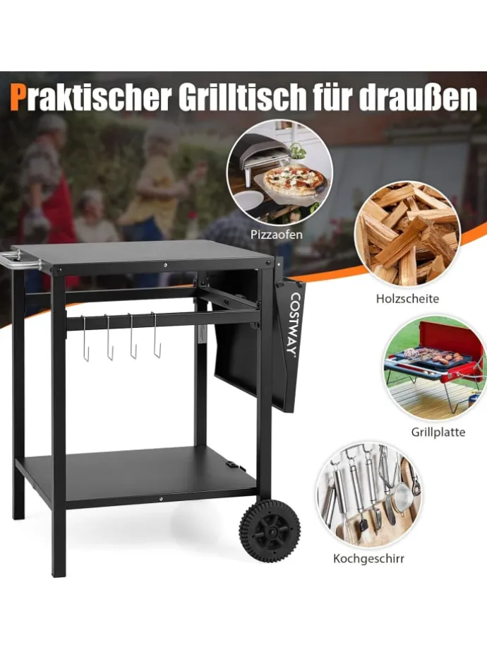 Grilltisch mit Tischplatte klappbar in Schwarz