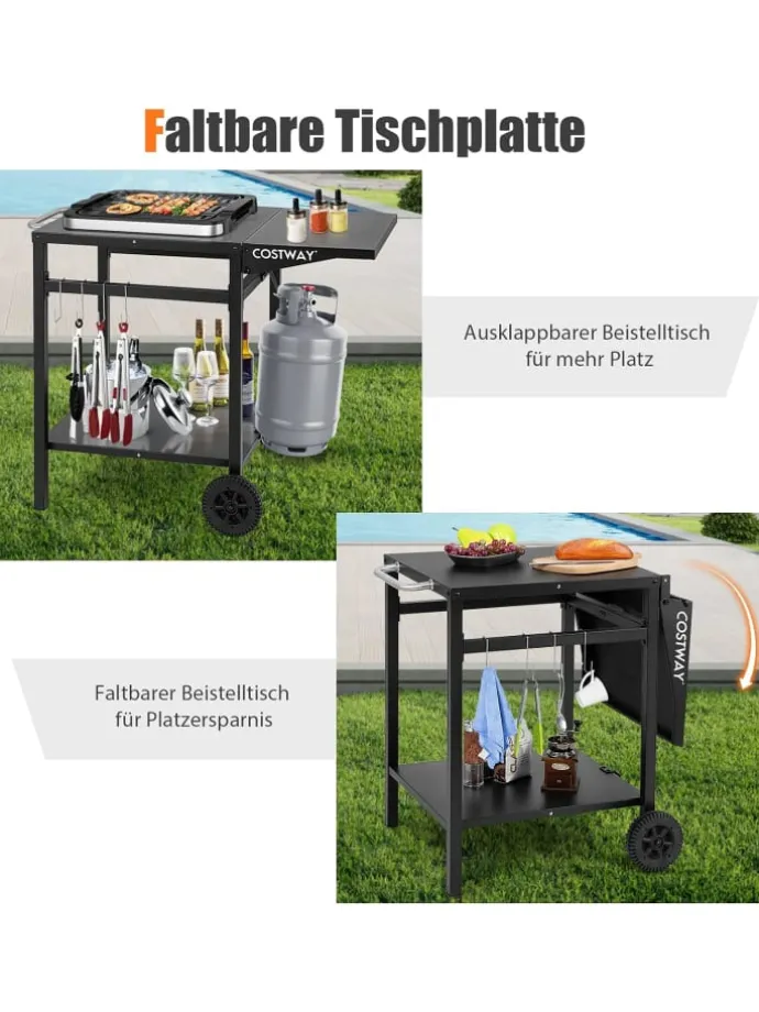 Grilltisch mit Tischplatte klappbar in Schwarz