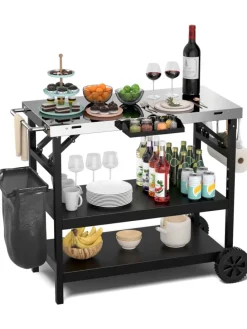 Grillwagen 3 Ablagen in Schwarz