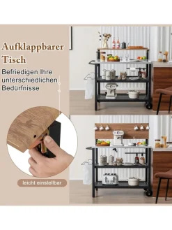 Grillwagen mit aufklappbarem Tisch in Schwarz