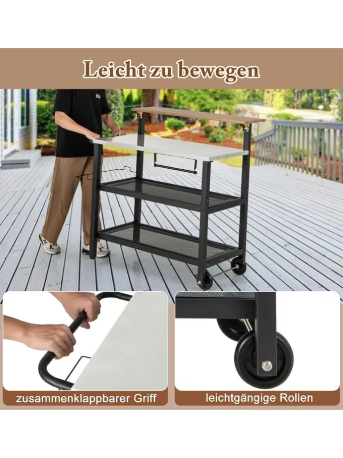 Grillwagen mit aufklappbarem Tisch in Schwarz