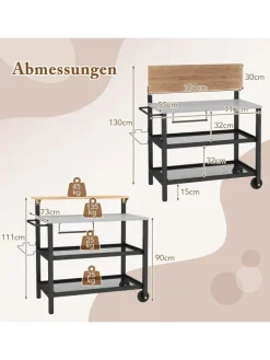 Grillwagen mit aufklappbarem Tisch in Schwarz