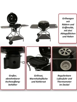 Grillwagen N16 mit Deckel drei Ablagen