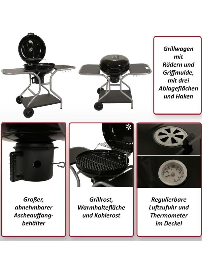 Grillwagen N16 mit Deckel drei Ablagen
