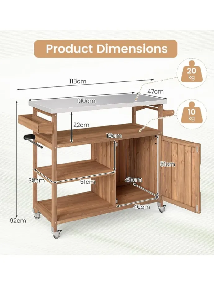 Grillwagen Outdoor Servierwagen 118 x 47 x 92 cm in Braun