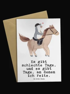 Grußkarte Pferd Reiten mit Spruch in Weiß