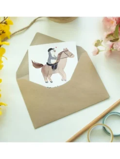 Grußkarte Pferd Reiten mit Spruch in Weiß