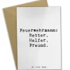 Grußkarte Spruch Feuerwehrmann Rettungsheld mit... in Weiß