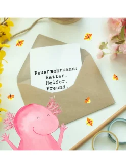 Grußkarte Spruch Feuerwehrmann Rettungsheld mit... in Weiß