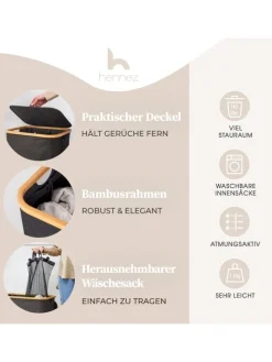 HENNEZ Aufbewahrungskorb "Adrian", 140 l - faltbar - mit Deckel & Bambusrahmen