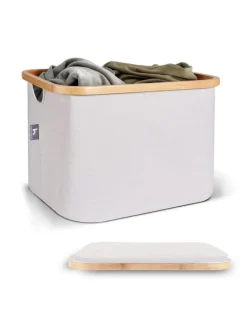 HENNEZ Aufbewahrungskorb "Adrian", 40 Liter - faltbar - stabiler Bambusrahmen