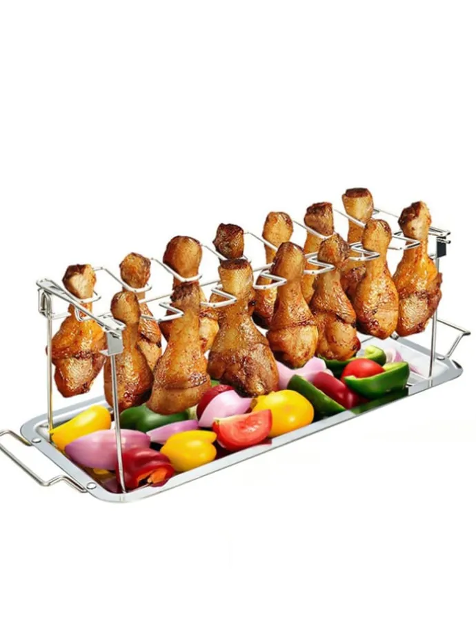Hähnchenbeingestell mit Abtropfschale in Silber