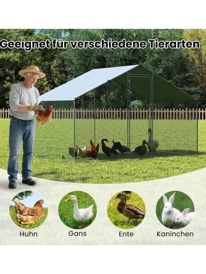 Hühnerstall Winterfest 300x170x190cm in Silber