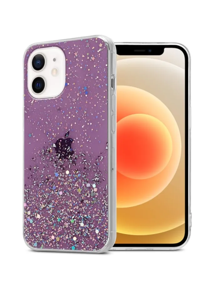Hülle für Apple iPhone 12 MINI Glitter in Lila mit Glitter