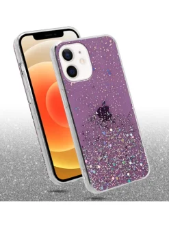 Hülle für Apple iPhone 12 MINI Glitter in Lila mit Glitter
