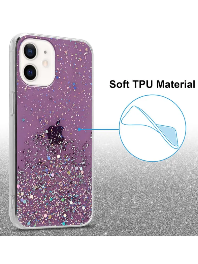 Hülle für Apple iPhone 12 MINI Glitter in Lila mit Glitter