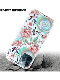 Hülle für Apple iPhone 12 PRO MAX Blumen Muster in PFIRSICHBLÜTEN