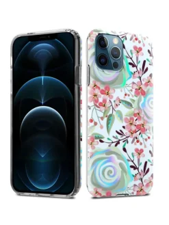 Hülle für Apple iPhone 12 PRO MAX Blumen Muster in PFIRSICHBLÜTEN