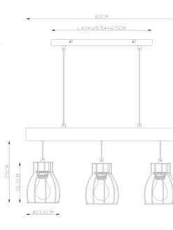 Hängeleuchte in Schwarz/ Hellbraun - (L)60 x (B)13,5 x (H)140 cm
