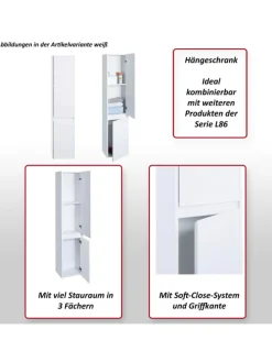Hängeschrank L86 2 Türen 3 Fächer, Schwarz