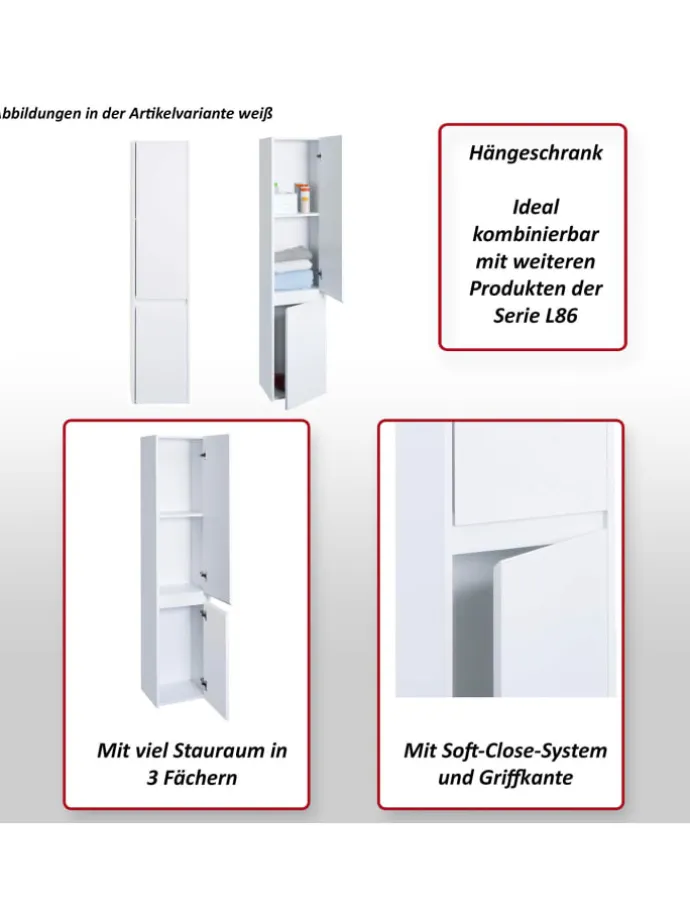 Hängeschrank L86 2 Türen 3 Fächer, Schwarz