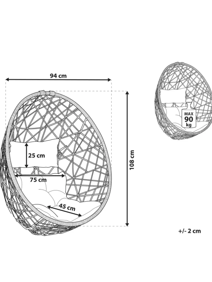 Hängesessel ALATRI in Schwarz/Grau - (W) 94 x (H) 108 x (L) 96 cm