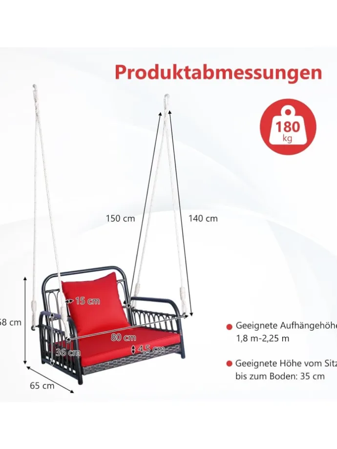 Hängesessel 180kg belastbar in Rot