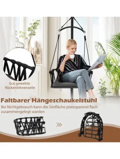 Hängesessel mit Gestell & Aufhängegurt bis 150kg in Grau