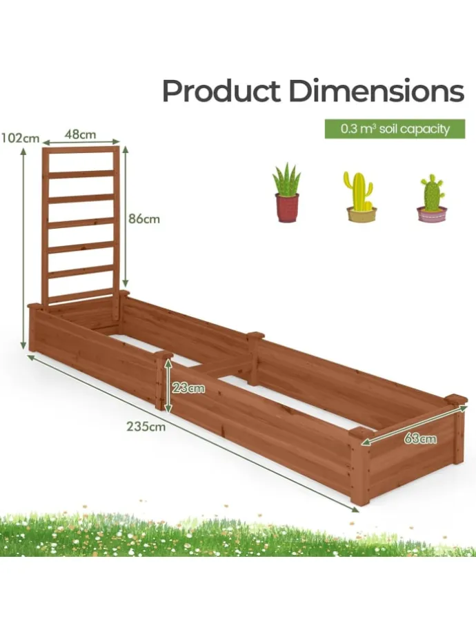 Hochbeet mit Rankgitter in Braun