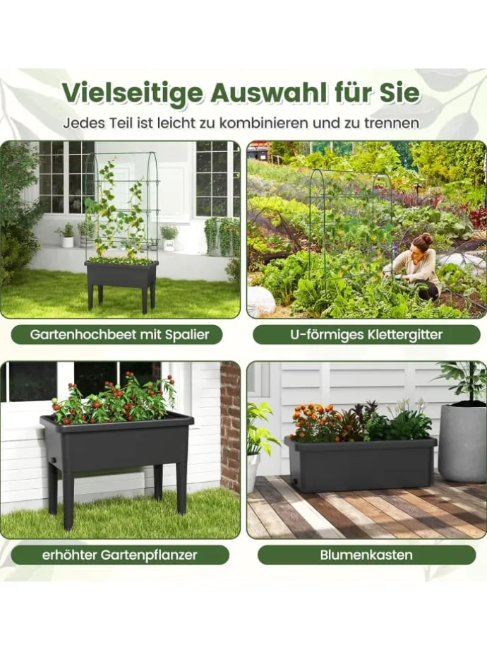 Hochbeet mit Rankgitter 76x37x189cm in Schwarz