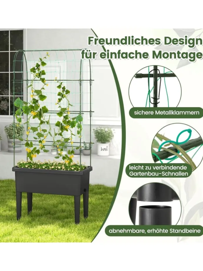 Hochbeet mit Rankgitter 76x37x189cm in Schwarz