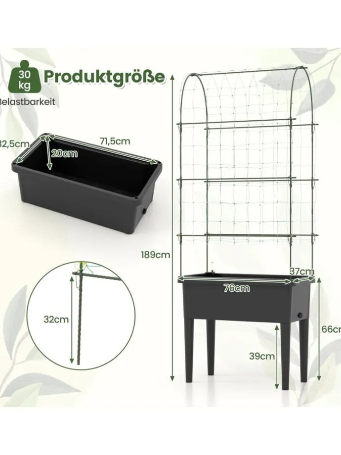 Hochbeet mit Rankgitter 76x37x189cm in Schwarz