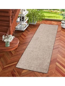 Hochflor Velours Teppich Läufer Mona in Taupe