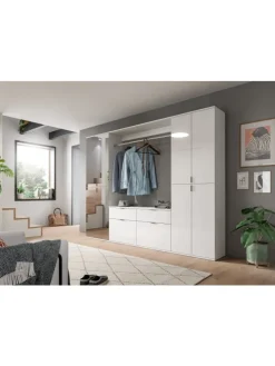 Hochschrank (B/H/T: 61x193x34 cm) in weiß und weiß Hochglanz