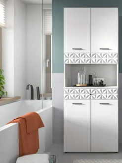 Hochschrank breit in weiß Melamin/weiß Melamin - (B) 70 x (H) 187 x (T) 34