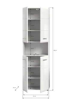 Hochschrank breit in Weiß/Weiß Hochglanz - (B) 60 x (H) 185 x (T) 30