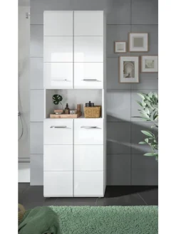 Hochschrank breit in Weiß/Weiß Hochglanz - (B) 60 x (H) 185 x (T) 30