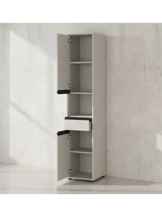 Hochschrank HAMBURG Soft-Close Badschrank schmal Badregal in Steingrau