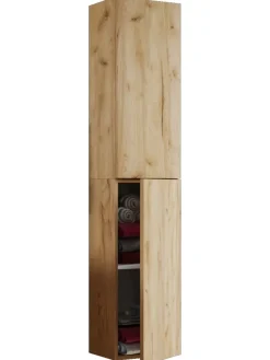 Holz Badmöbel Bad Hochschrank Badschrank Lendas in Honig-Eiche