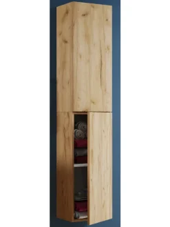 Holz Badmöbel Bad Hochschrank Badschrank Lendas in Honig-Eiche