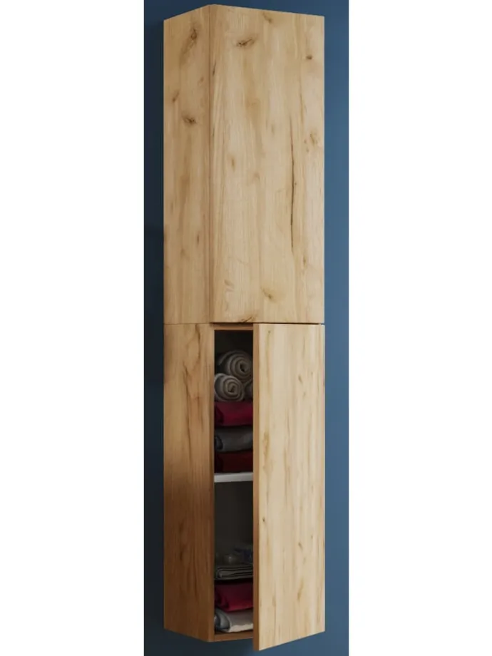 Holz Badmöbel Bad Hochschrank Badschrank Lendas in Honig-Eiche