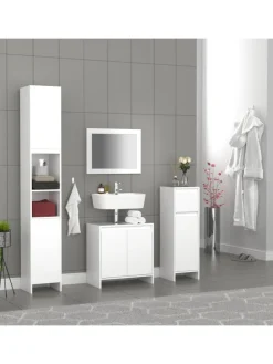 Holz Badmöbel Badschrank Hochschrank Malira in Weiß